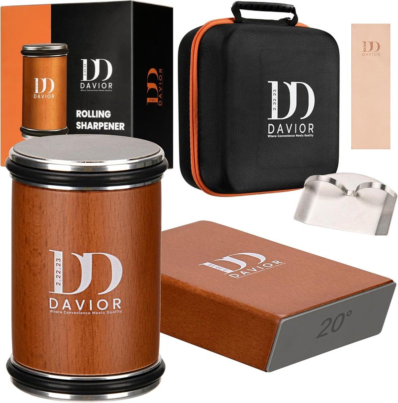 DAVIOR Rolling Knife Sharpener Kit with Diamond Discs, 15° & 20° Multi Angle Magnetic Knife Sharpener Roller Tool for Kitchen and Pocket Knives, Finger Protector, Leather Strop & Carry Bag - Image 1